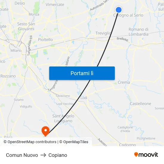 Comun Nuovo to Copiano map