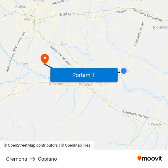 Cremona to Copiano map