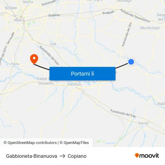Gabbioneta-Binanuova to Copiano map