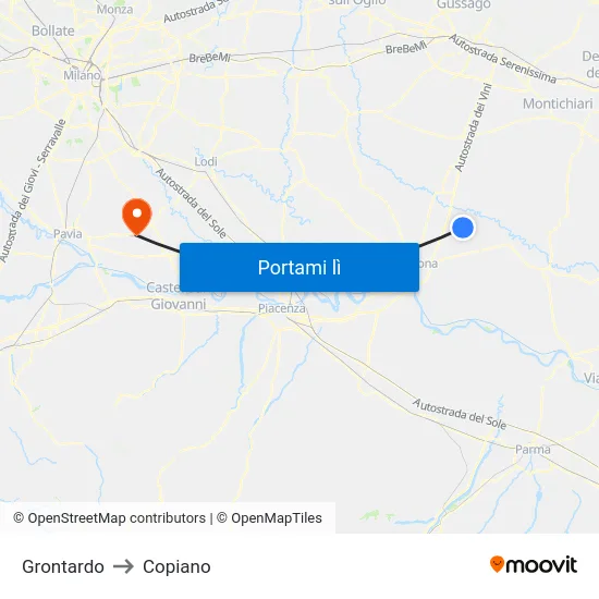 Grontardo to Copiano map