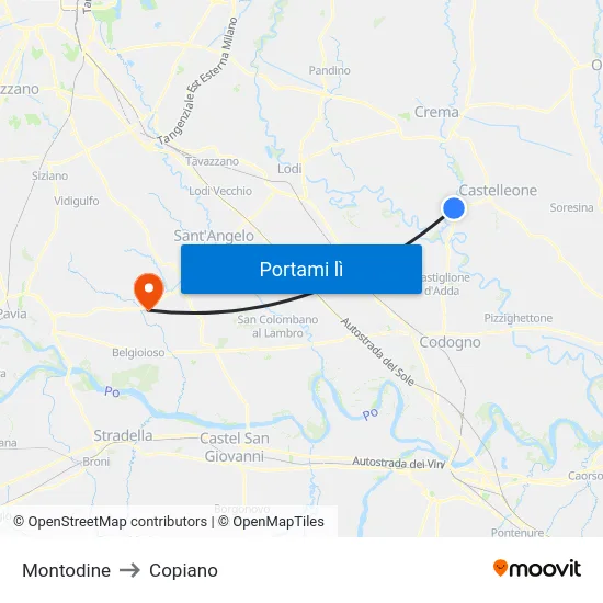 Montodine to Copiano map