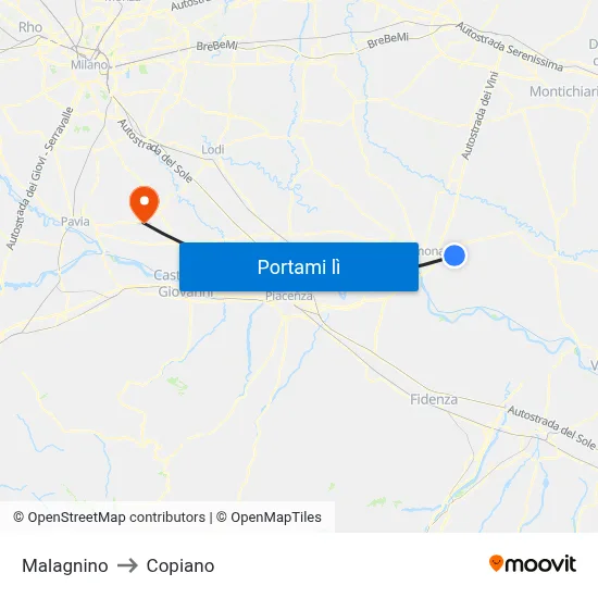 Malagnino to Copiano map