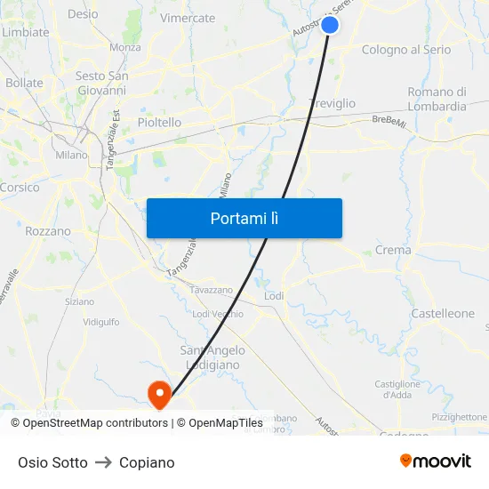 Osio Sotto to Copiano map