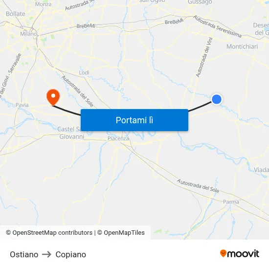 Ostiano to Copiano map
