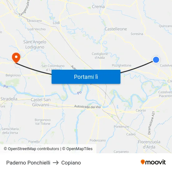 Paderno Ponchielli to Copiano map