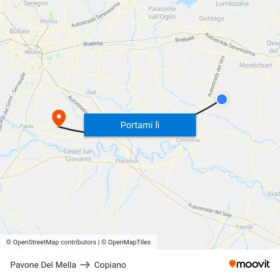 Pavone Del Mella to Copiano map