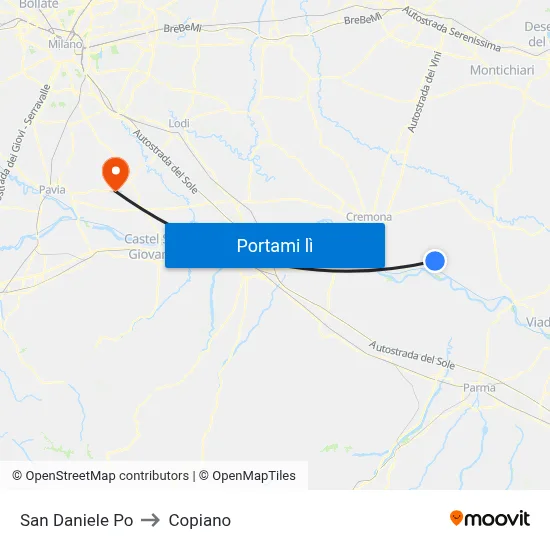 San Daniele Po to Copiano map