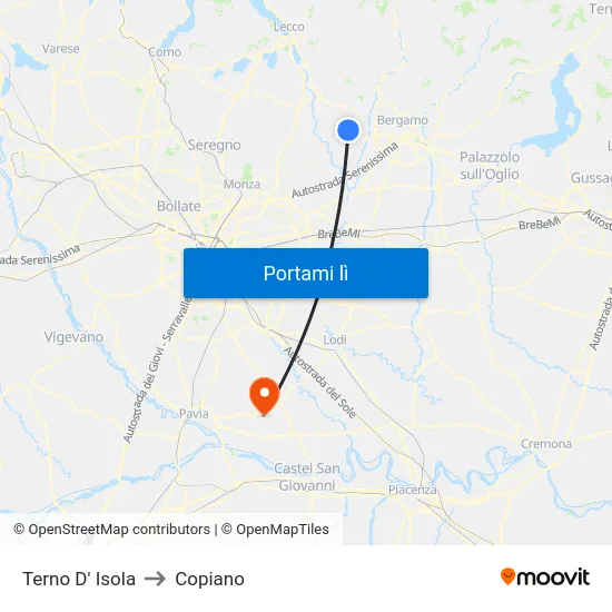 Terno D' Isola to Copiano map