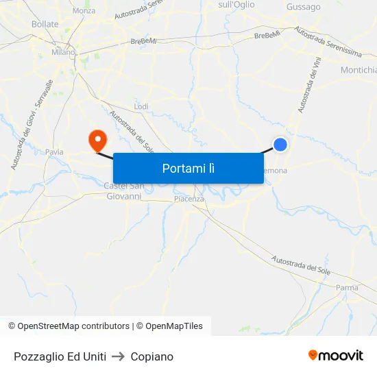 Pozzaglio Ed Uniti to Copiano map
