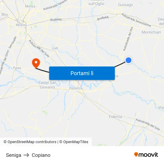 Seniga to Copiano map