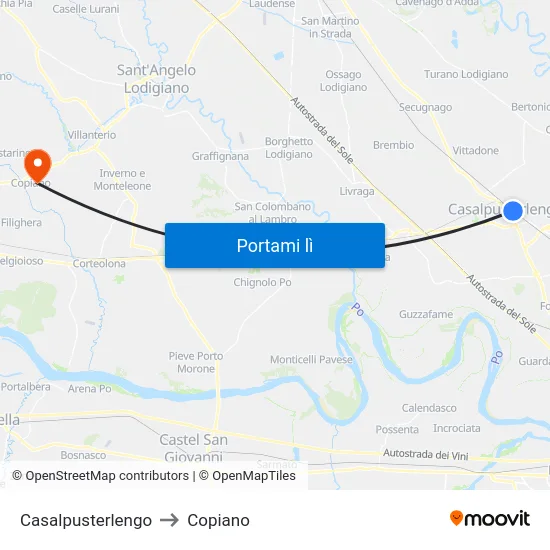 Casalpusterlengo to Copiano map