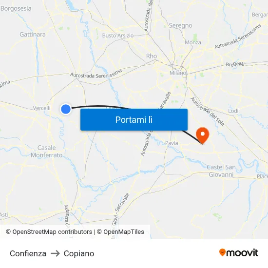 Confienza to Copiano map