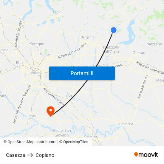 Casazza to Copiano map