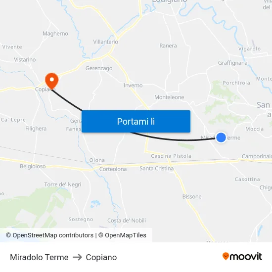 Miradolo Terme to Copiano map