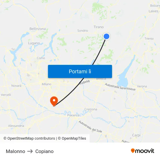 Malonno to Copiano map