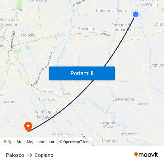 Palosco to Copiano map