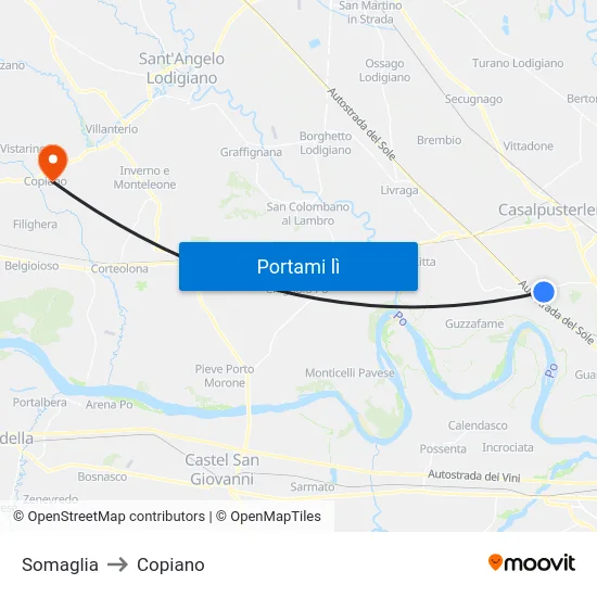 Somaglia to Copiano map