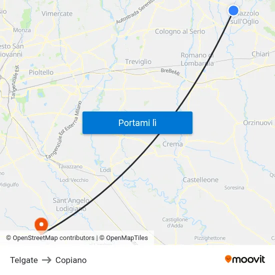 Telgate to Copiano map
