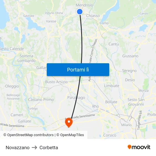 Novazzano to Corbetta map
