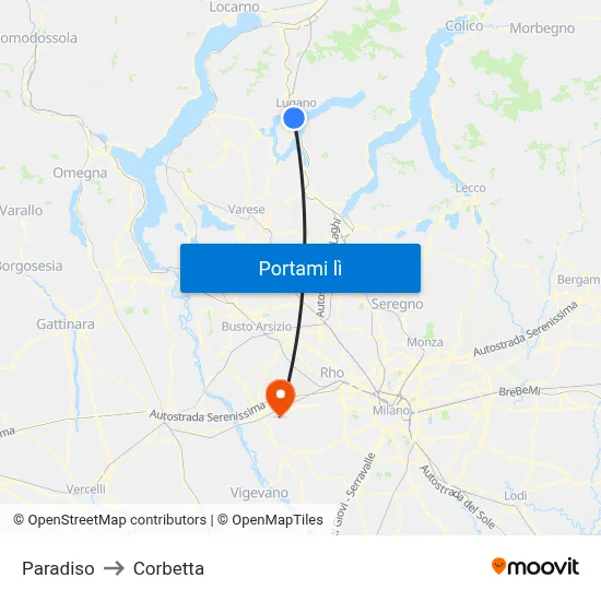 Paradiso to Corbetta map
