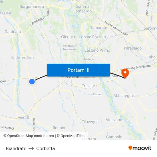 Biandrate to Corbetta map