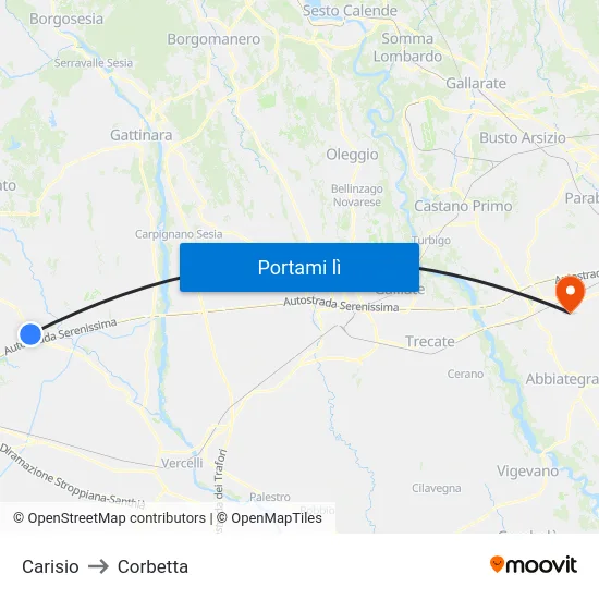 Carisio to Corbetta map