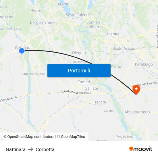 Gattinara to Corbetta map