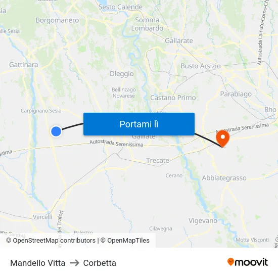 Mandello Vitta to Corbetta map