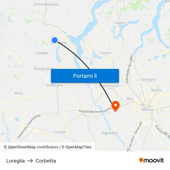 Loreglia to Corbetta map