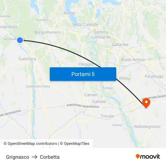 Grignasco to Corbetta map