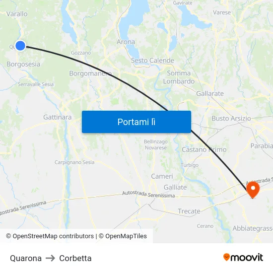 Quarona to Corbetta map