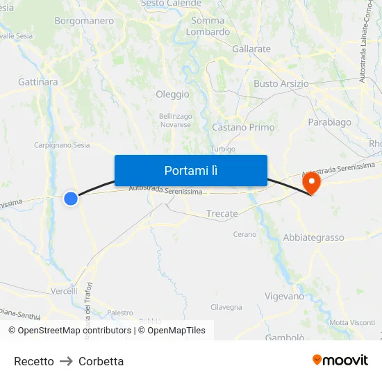 Recetto to Corbetta map