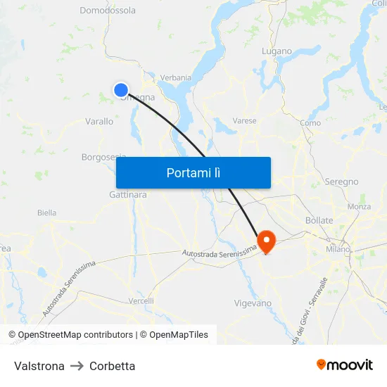 Valstrona to Corbetta map