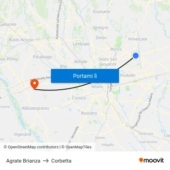 Agrate Brianza to Corbetta map