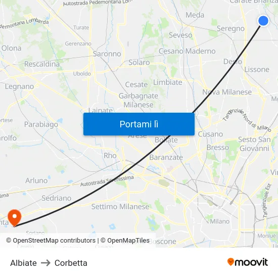 Albiate to Corbetta map