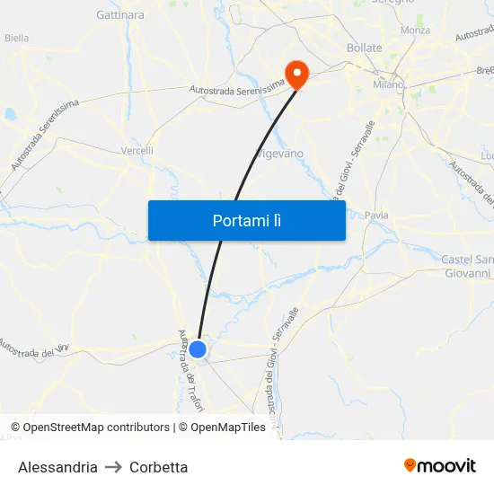 Alessandria to Corbetta map