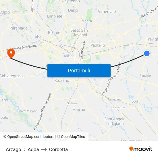 Arzago D' Adda to Corbetta map
