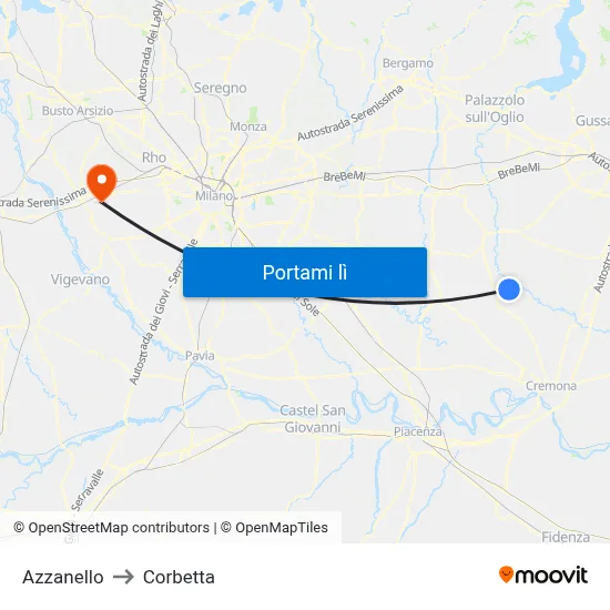 Azzanello to Corbetta map