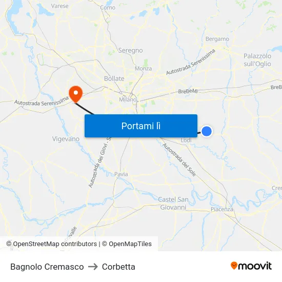 Bagnolo Cremasco to Corbetta map