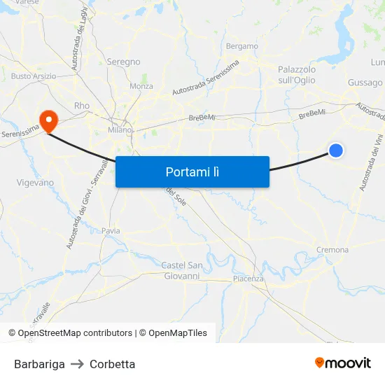 Barbariga to Corbetta map
