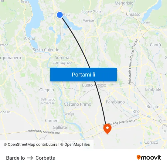 Bardello to Corbetta map