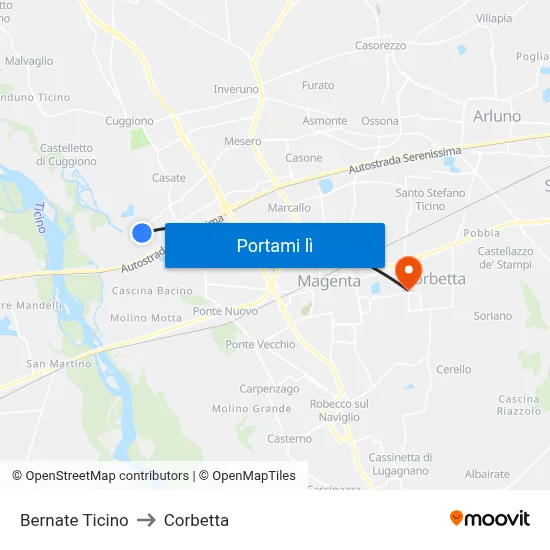 Bernate Ticino to Corbetta map