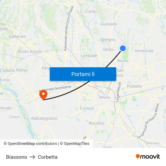 Biassono to Corbetta map