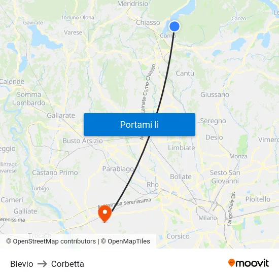 Blevio to Corbetta map
