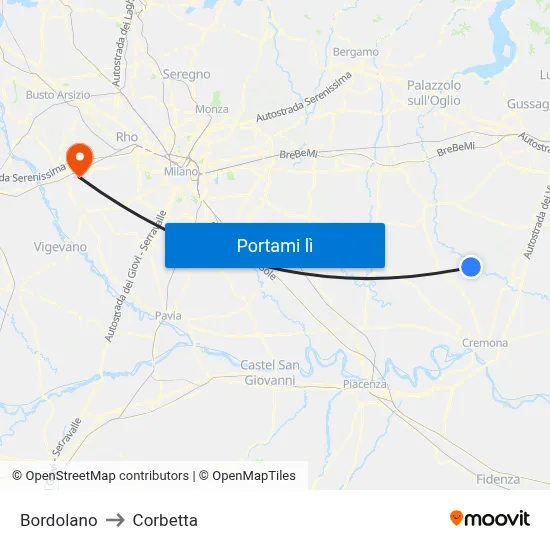 Bordolano to Corbetta map