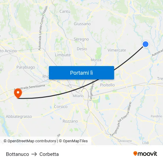 Bottanuco to Corbetta map