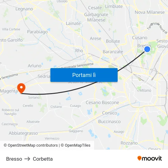 Bresso to Corbetta map