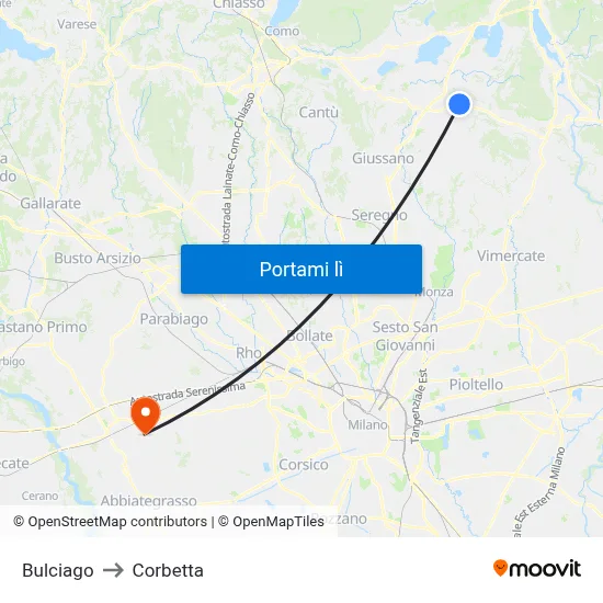 Bulciago to Corbetta map