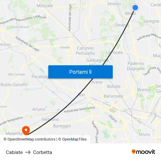 Cabiate to Corbetta map