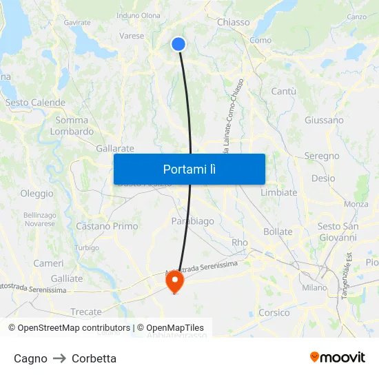 Cagno to Corbetta map